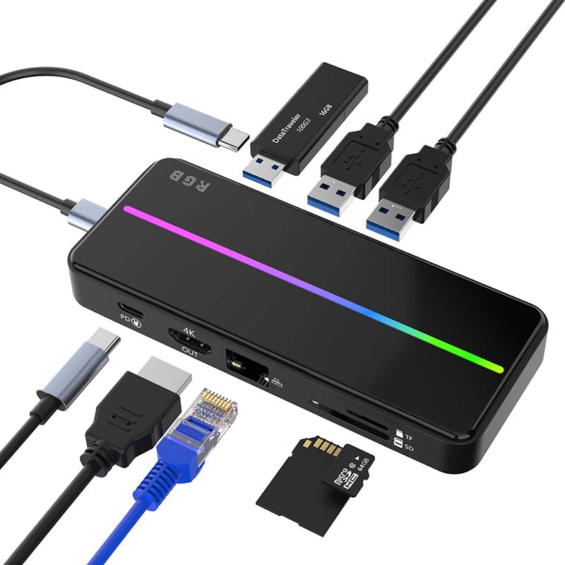 Mirabox OTG 8-in-1USB C Hub Dock with RGB