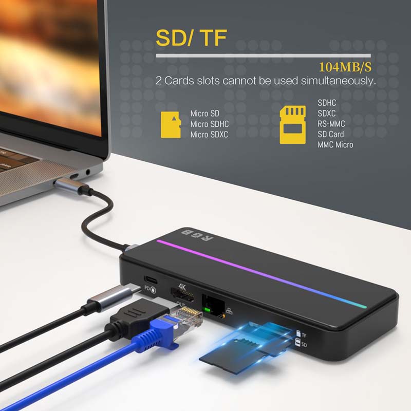 Mirabox OTG 8-in-1USB C Hub Dock with RGB