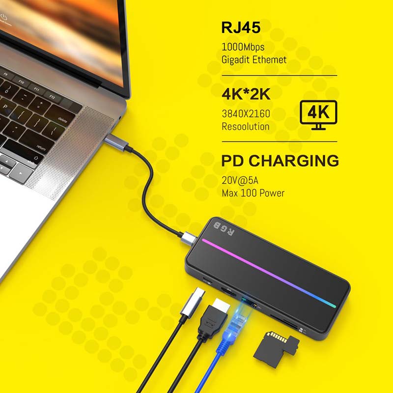 Mirabox OTG 8-in-1USB C Hub Dock with RGB