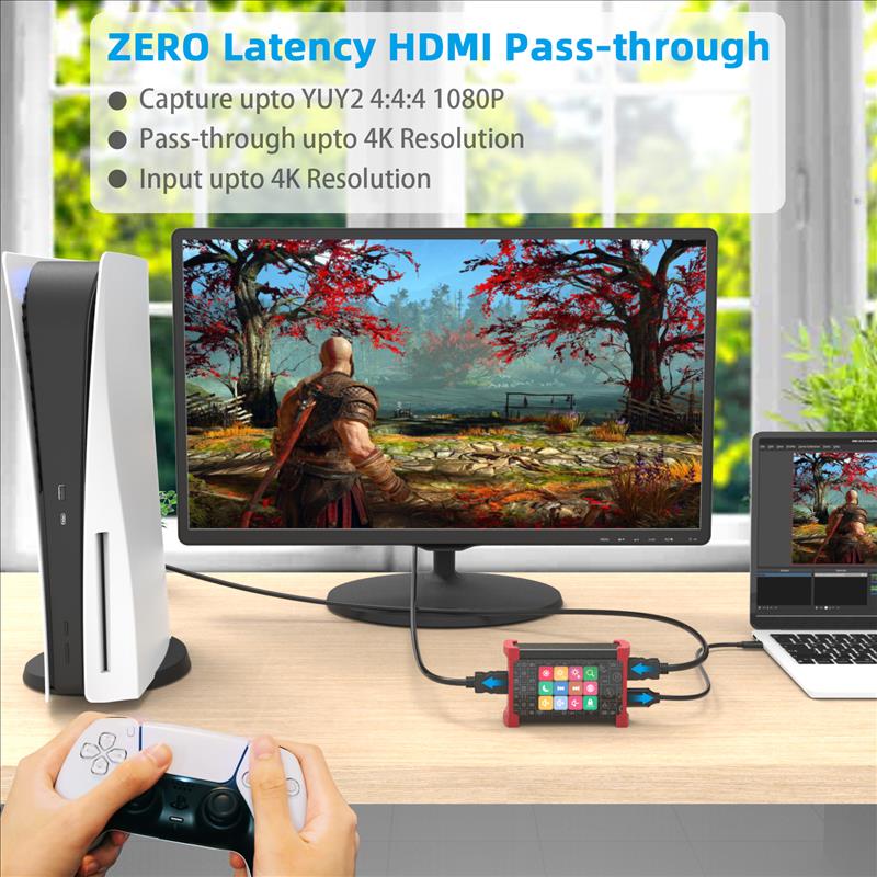 Full HD 1080P streaming video capture card, 60Fps video recording and live broadcast with LCD display Stream deck