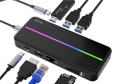 Mirabox OTG 8-in-1USB C Hub Dock with RGB for Macbook Pro Air USB3.1 HDMI PD RJ45 SD TF USB Docking Station