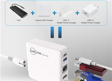 5 in 1 GaN 65W USB C PD Charger Docking Station Power Hub